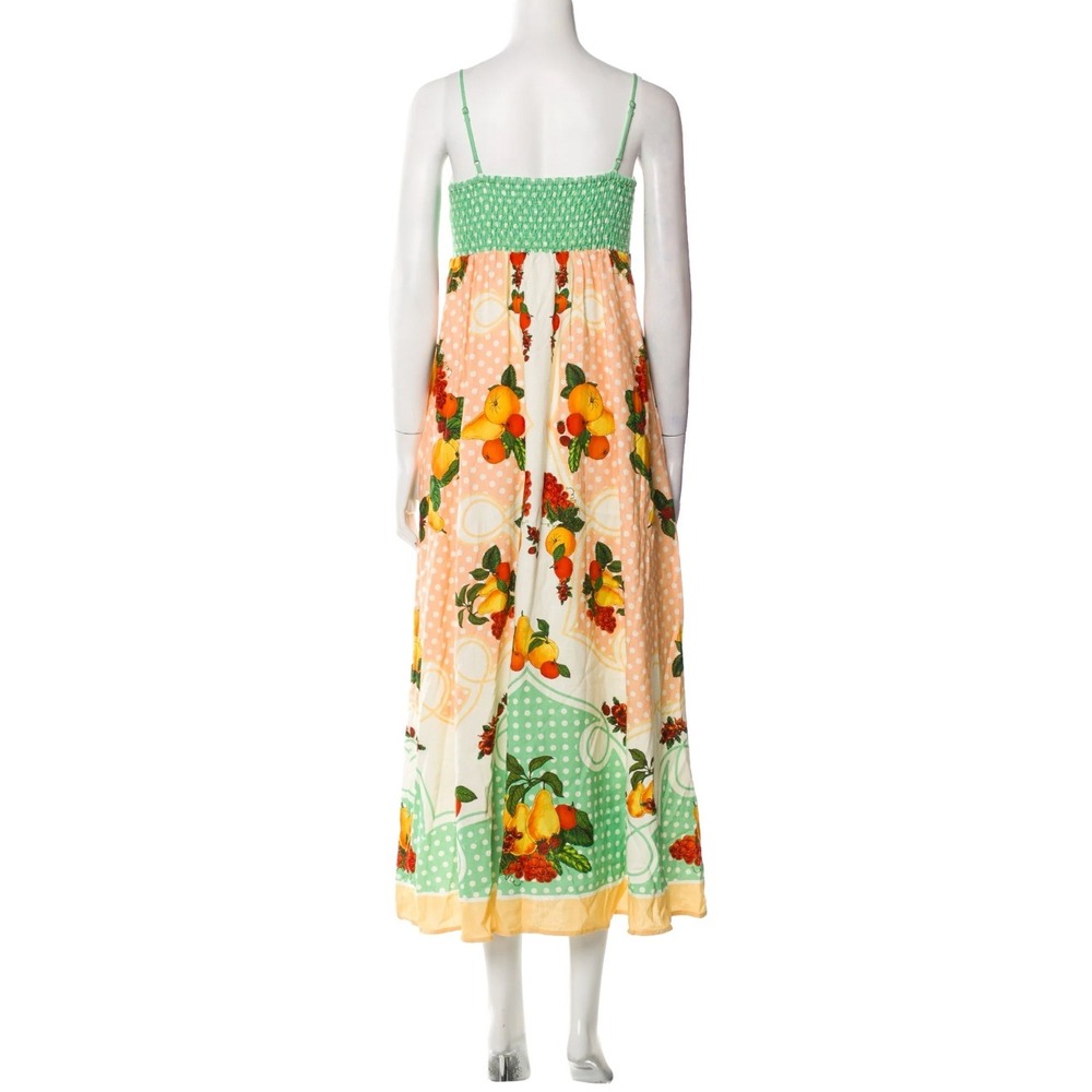 Caroline Constas Fruit Print Smocked Linen-Blend Sundress Size S - Picture 3 of 7